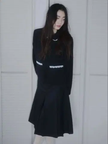 Smyeon 셋업 레이스 컴팩트 자켓 플리츠 스커트