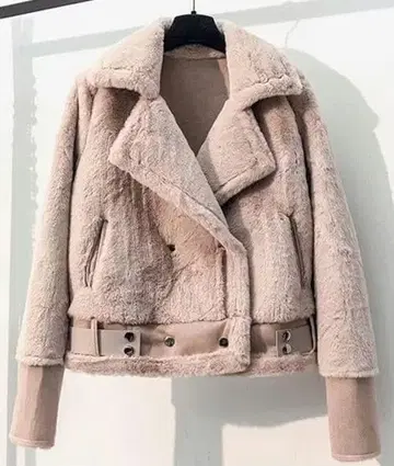 [ 새상품급 ] 베이지 페이크 무스탕 라이더 자켓 XL