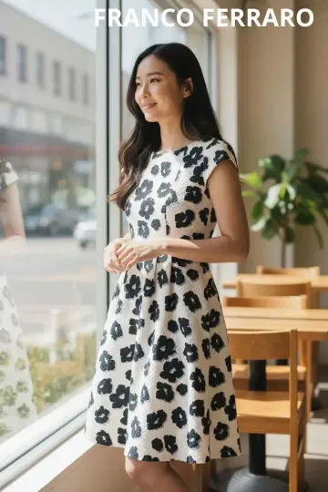 프랑코 페라로 꽃무늬 반팔 무릎 기장 원피스