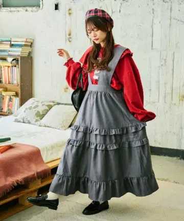 쿠티르와 레트로 모듬 티어드 프릴 오버롤 스커트 그레이