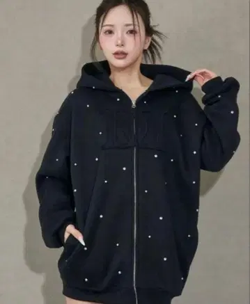 Darich DD 로고 비쥬 지퍼 후드티 블랙