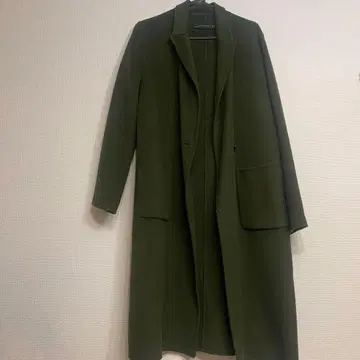 ZARA 울 혼방 더블 체스터 코트 롱 기장 다크 그린
