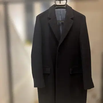 Green label relaxing 네이비 체크 무늬 울 코트 M