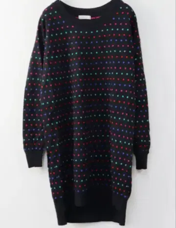 도트 무늬 긴팔 니트 원피스