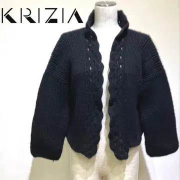 KRIZIA 캐시미어 100% 케이블 짜임 블랙 가디건 이탈리아제