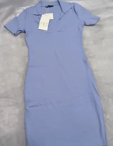 새상품 택 포함 ZARA 라이트 블루 피케 셔츠 디자인 원피스 M