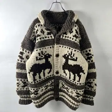 캐나다제 루돌프 무늬 코위찬 니트 가디건 CA07842 메이플 우드 단추