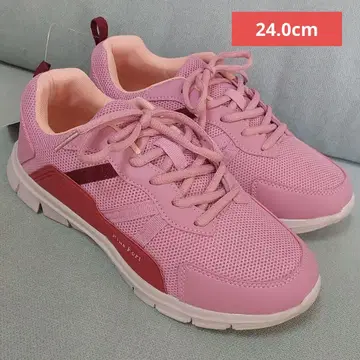 24.0cm 새상품 여성용 와이드 스니커즈 메쉬 스트링 슈즈 핑크