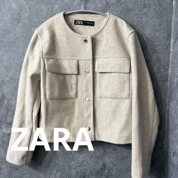 ZARA 골드 버튼 노카라 자켓 베이지