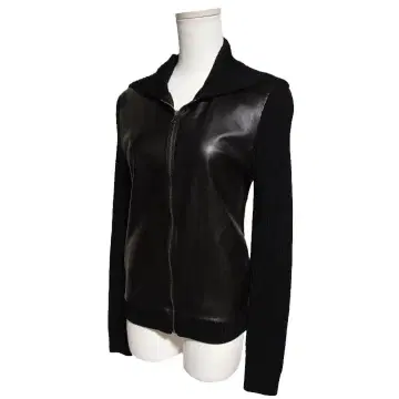 L'AGENCE/라장스 램 가죽 절개 리브 니트 지퍼 가디건