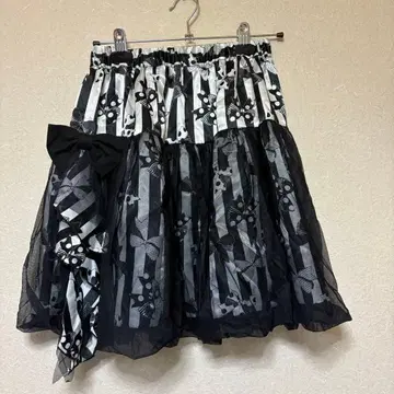 peace now 리본 스트라이프 무늬 스커트 무릎 기장