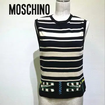 새상품급 MOSCHINO 스트라이프 니트 베스트 컬러풀 자수 코튼