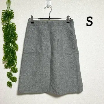 애니시스 S 무릎 기장 타이트 스커트 울 혼방 두꺼운 원단 라이트 그레이