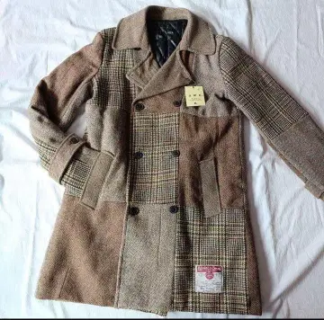 해리스 트위드 코트 패치워크