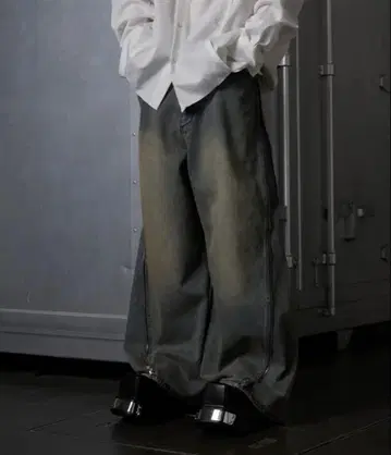 GRANCY 지퍼 디자인 배기 데님 팬츠 S