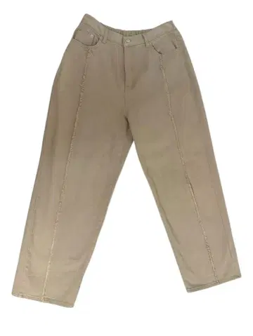 프린지 가공 베이지 데님 팬츠