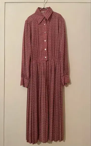 elle villages 레트로 긴팔 플리츠 드레스