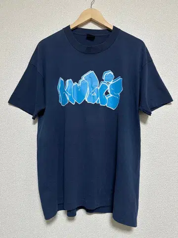 네이비 T셔츠 그래피티풍 프린트 80-90s