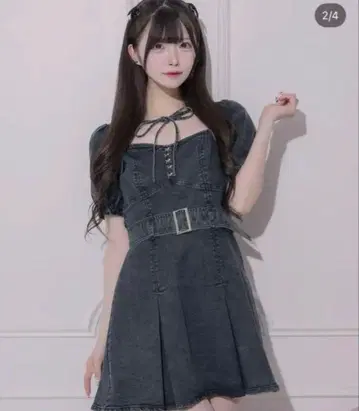 pium 피움 플리츠 벨트 데님 미니 원피스 블랙 데님