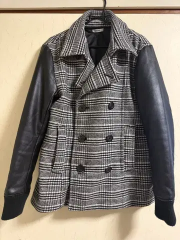 improves 남성용 PU 가죽 절개 피 코트 멜톤 울