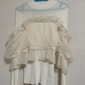 SNIDEL 튤 도킹 니트 풀오버 화이트