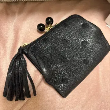 블랙 가죽 도트 패턴 접이식 지갑