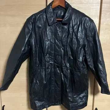 블랙 램 가죽 코트 스탠드 카라