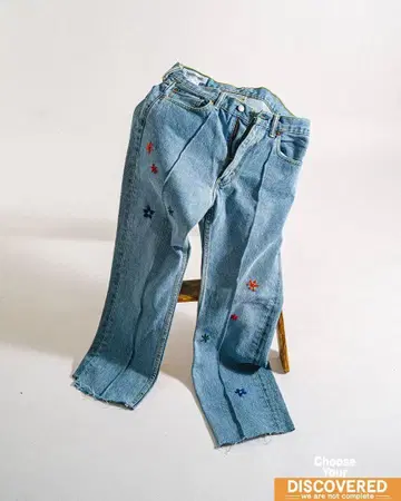 DISCOVERED 블루 자수 데님