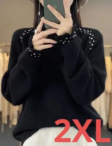 세련된 3 큐빅 하이넥 니트 스웨터 블랙 2XL