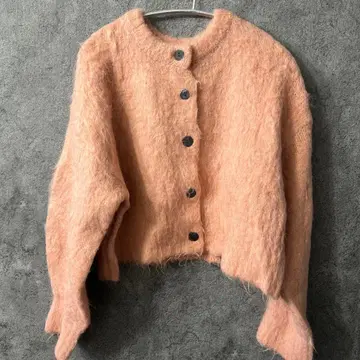 JEANASIS 리치 샤기 숏 크루 가디건 핑크