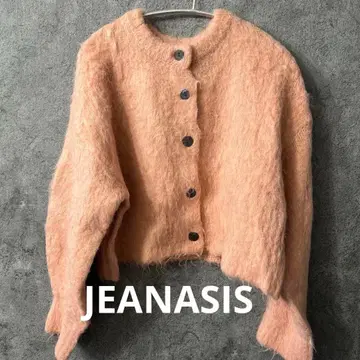 JEANASIS 리치 샤기 숏 크루 가디건 핑크