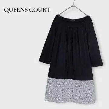 퀸즈 코트 미니 원피스 트위드 스커트 절개 보트넥 M