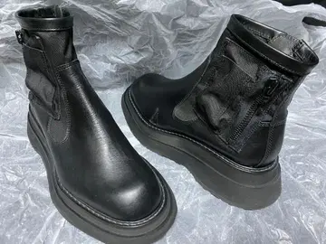 율리우스/블랙 가죽 사이드 포켓 지퍼 부츠