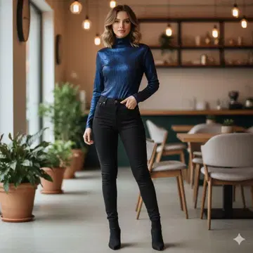 BAUM UND PFERDGARTEN 메탈릭 리브 터틀넥 S