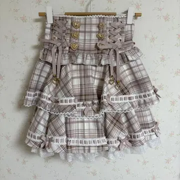 LIZLISA 리즈리사 사다리 리본 체크 티어드 치마바지 핑크