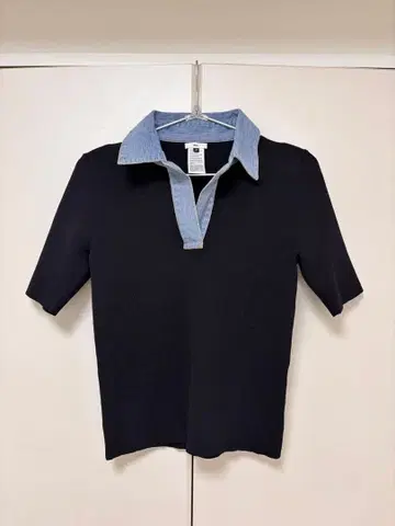 Sov. 네이비 데님 피케 셔츠 38