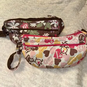 퀼팅 숄더백 알로하 패턴 핑크 브라운