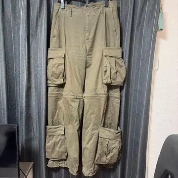 [ GRANCY ] 지퍼 디자인 카고 팬츠 카키 L 사이즈