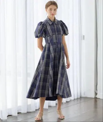 And Couture 코르셋 셔츠 원피스 네이비 계열 체크 원피스