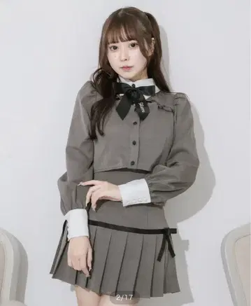 pium 사이드 리본 하이웨스트 플리츠 스커트