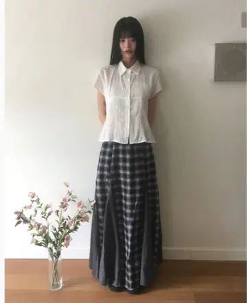 원더 원더 체크 롱 스커트
