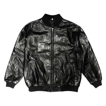 빈티지 램스킨 스티치 가죽 봄버 자켓