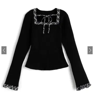 GRL 그레일 체크 무늬 리본 리브 니트탑 [tw1245]