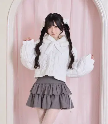 허니시나몬 리본 퀼팅 숏 패딩 자켓