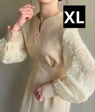 JUNOAH 샤기 슬리브 허리 턱 원피스 XL