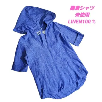 가마쿠라 셔츠 린넨 100% 후드 부착 스키퍼 반팔 블라우스 85098