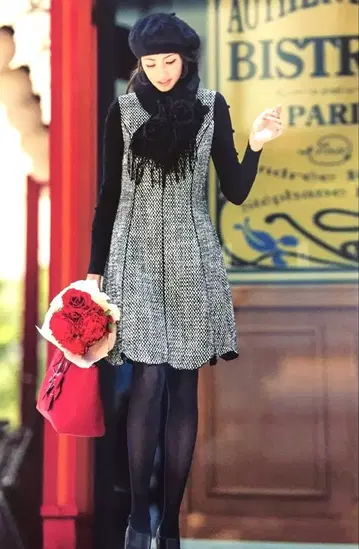 미사용 엠즈 그레이시 원피스 38 니트 트위드 스캘럽 카탈로그