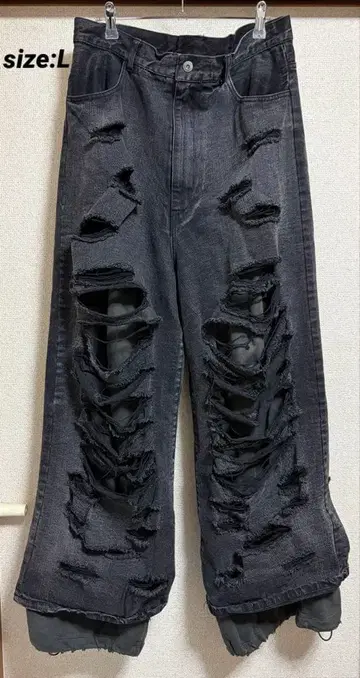 GRANCY 맨투맨 도킹 디자인 데미지 배기 데님 팬츠 새상품급