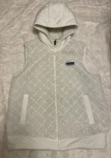 patagonia 후드 부착 플리스 베스트 화이트 리버서블
