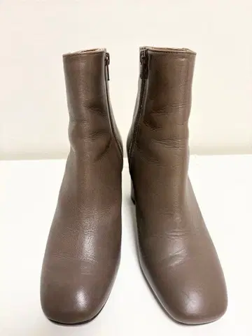 DouDou 스퀘어토 숏부츠 천연 가죽 가죽 브라운 와이드 힐